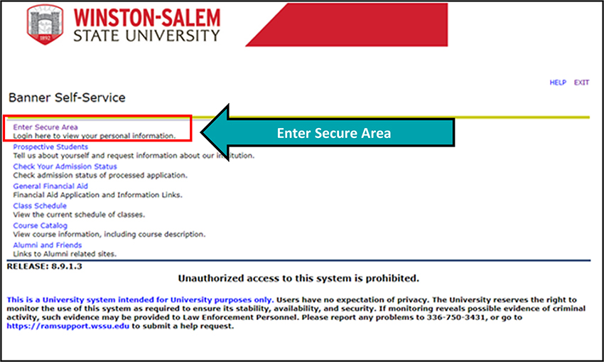 Enter secure area in Banner Rams