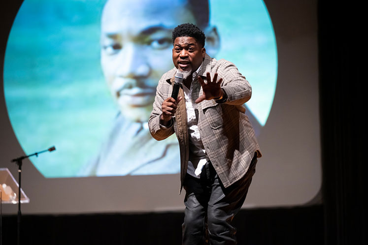 David Banner in front of MLK photo