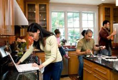 a family in a kitchen