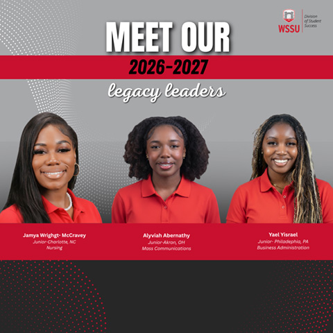 Image of student legacy leader profile images. Text of the picture says "Meet Our 2026 - 2027 Legacy Leaders: Jamya Wright-McCravey, Alyviah Albernathy, Yael Yisrael".