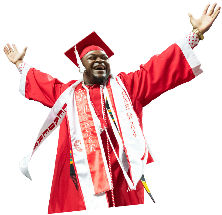 Male Graduate with Hands in the Air